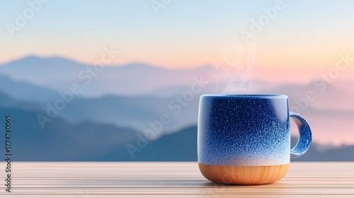 Steaming cup on wooden table for warm drink comforting hot beverage in cup on textured wood surface