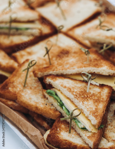 Wallpaper Mural Decorated catering table, banquet with variety of different gourmet exquisite food snacks appetizers on corporate birthday party event or wedding celebration, canape, salad, delicatessen setting Torontodigital.ca