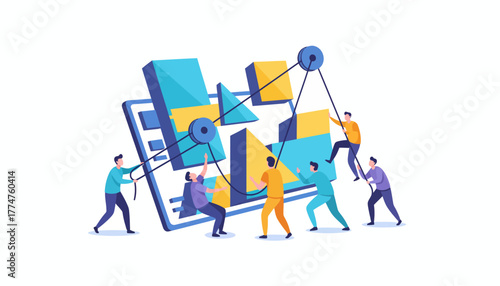 Collaborative Team Building 3D Business Analytics and Data Visualization Structure.