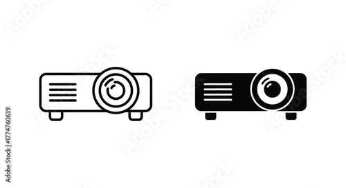 Projector Icon Set Black and White