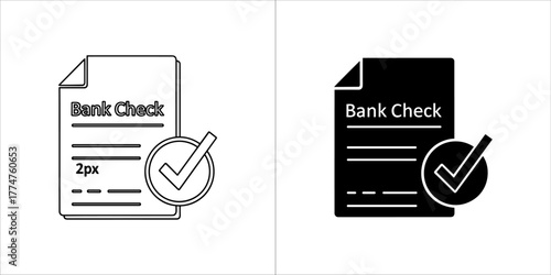 Bank check icon, document with approval sign