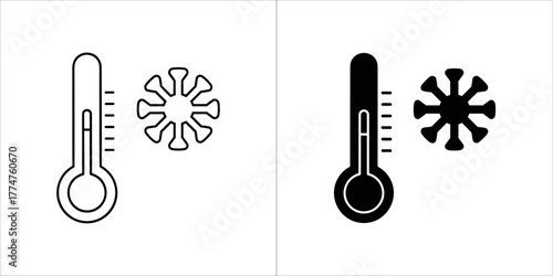 Thermometer and snowflake icon for cold weather