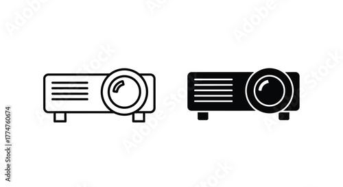 Projector Icon Set Black and White