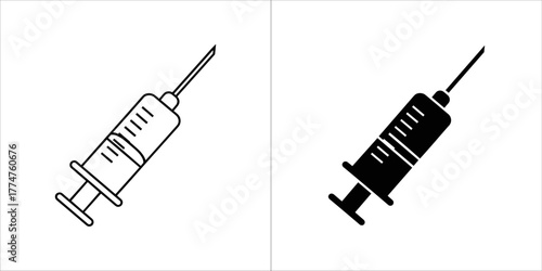 Syringe icon with needle for injection