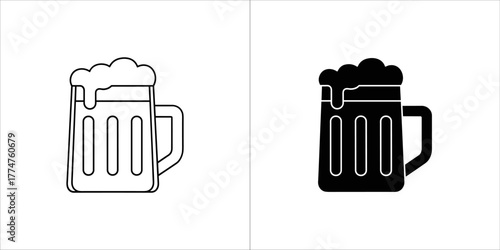 Beer mug icon, glass of beer with foam