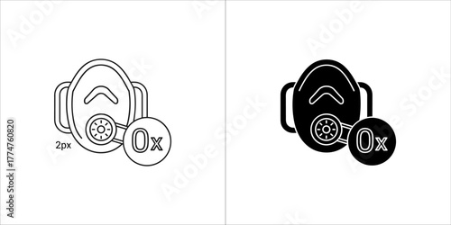 Respirator icon in black and white, vector art