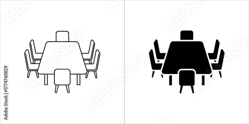 Meeting room icon in black and white, vector art