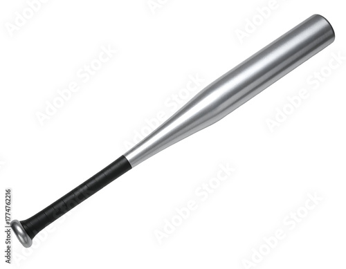 Wallpaper Mural silver aluminum baseball bat with black grip tapered barrel and polished finish on isolated background Torontodigital.ca