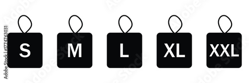 Clothing Size Label Icon Set – S to XXL Apparel Measurement Tags for Fashion and Garment
 Design Vector Collection