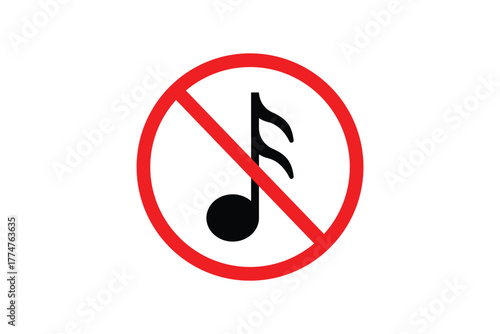 No Music Allowed Sign Vector Icon – Sound Prohibition, Noise Restriction, and Audio 
Ban Symbol Isolated on White Background