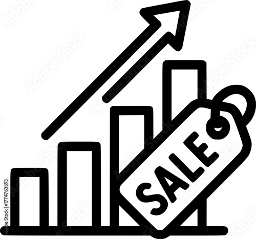 Sale growth concept. increase in sales volume with shopping cart sign, symbol, vector, art