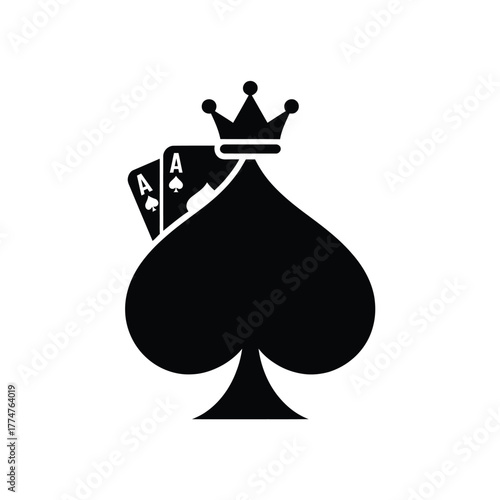 Black spade symbol with crown and ace cards