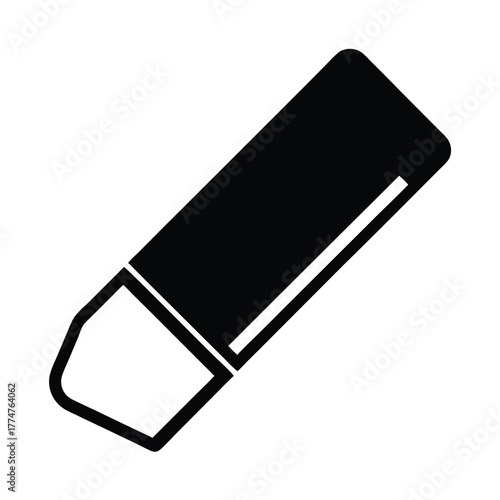 Simple black and white vector graphic of an eraser for writing