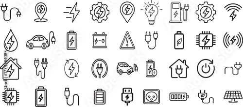 Collection of Energy and Power Icons in Simple Line Style Vector Illustration Concept for Renewable Resources and Sustainable Energy Solutions