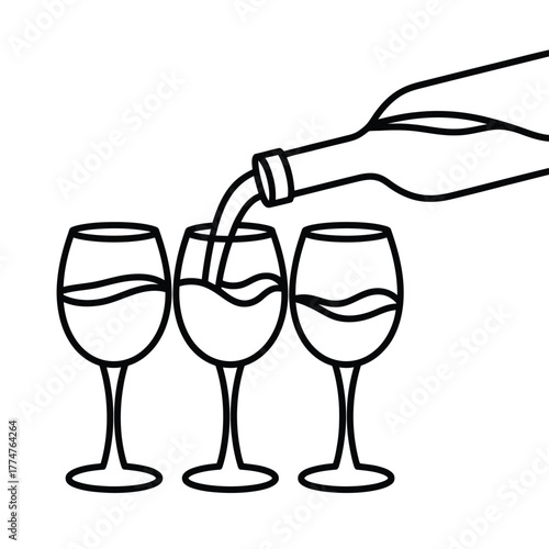 Hand pouring wine from bottle into three glasses