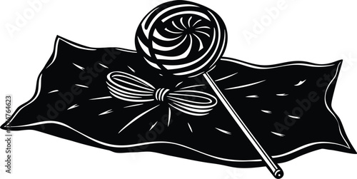 Swirl lollipop on gift wrapped fabric with bow silhouette