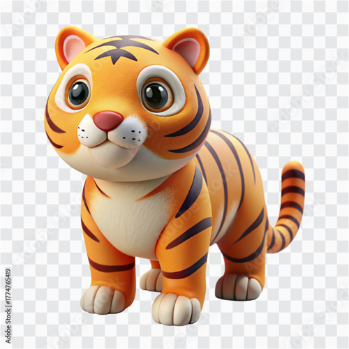 3D Plush Tiger Doll | Cute Orange Striped Toy Animal with Round Eyes