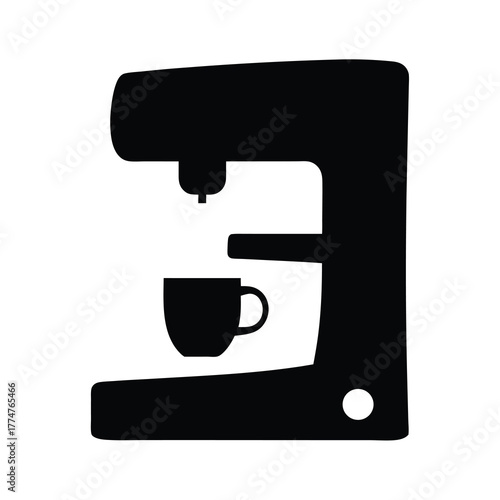 Silhouette of a modern coffee machine with a cup, ready for brewing