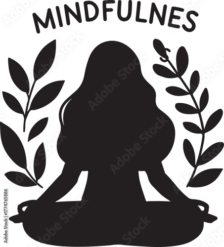 Female Meditation Pose silhouette vector– Wellness and Inner Peace Concept
