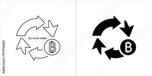 Bitcoin recycling concept with arrows