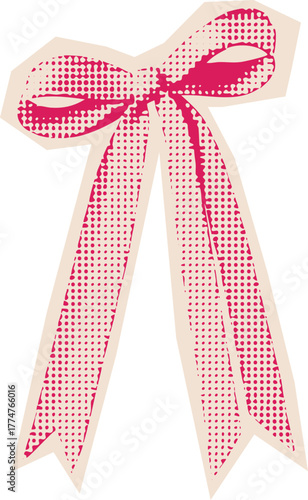 Pink Ribbon Bow Vintage Halftone Sticker, Cute Gift Wrap Element and Decorative Clipart