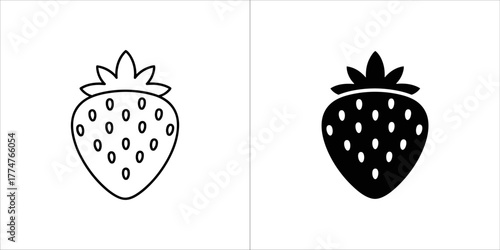 Strawberry icon in black and white vector illustration