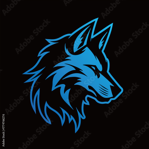 blue wolf head logo from the side