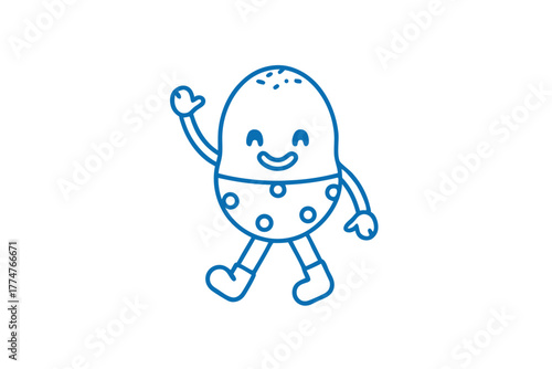 Smiling potato line art mascot waving welcomes cheerfully for fun design element