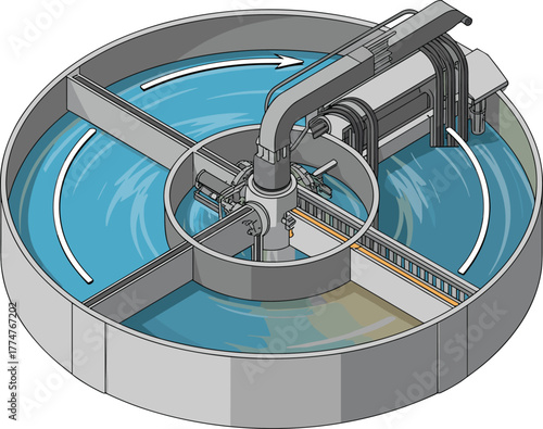 Industrial wastewater treatment plant circular sedimentation tank with mechanical clarifier system