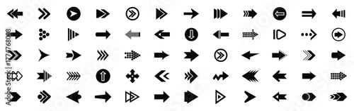 Set of arrow icons. Collection different arrows sign. Set different cursor arrow direction symbols in flat style. Black arrows icons. Vector illustration.
