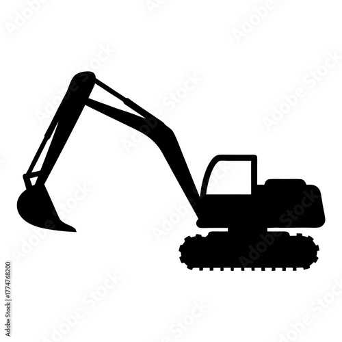 Silhouette of a powerful excavator machine ready for construction work