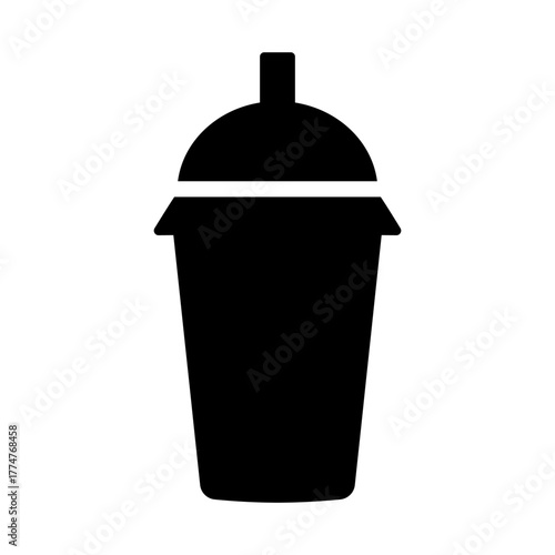 Drinking glass with straw and lid icon. Food container for hot tea coffee and cold soda drinks with classic and convenient design