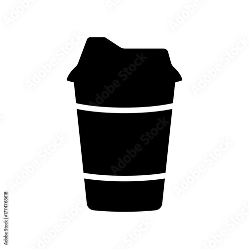 Striped coffee cup with lid icon. Aroma energy cappuccino for good mood and aroma tea for relaxation