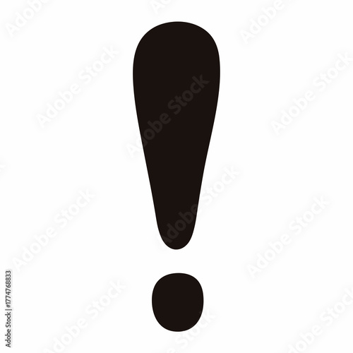 A stark black exclamation point on a clean white background stands out
