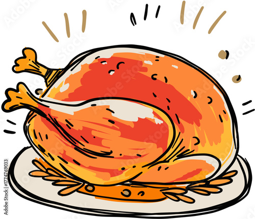 Roast Turkey on Platter with Herbs Cozy Thanksgiving Dinner Icon