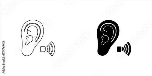 Hearing aid symbol with ear for deafness