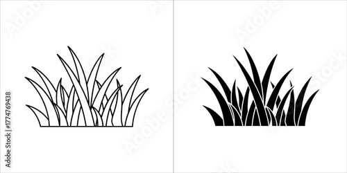 Grass icon set in black and white colors