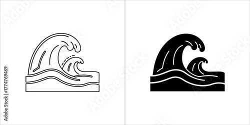 Wave icon set, ocean sea water surface symbol