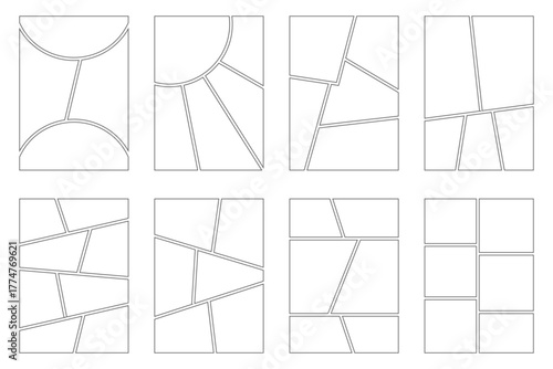 Comic frame vector set. Manga book layouts. Templates on white background. Mosaic empty vertical boards for magazine and anime storyboard and dialogues