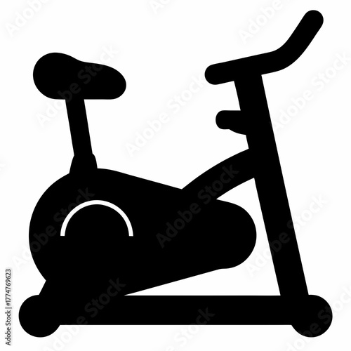 A simple minimalist vector graphic of a stationary exercise bicycle equipment