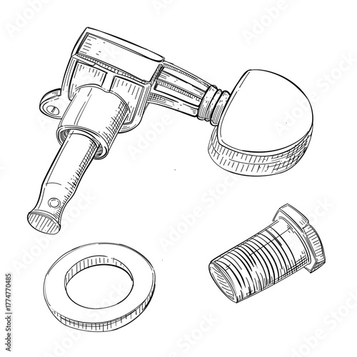 Tuning peg guitar vector line art hand drawn illustration 