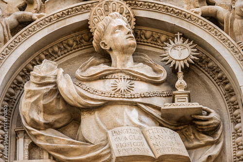 Quadro su tela Saint Thomas Aquinas relief at Magdalena church in Seville Spain