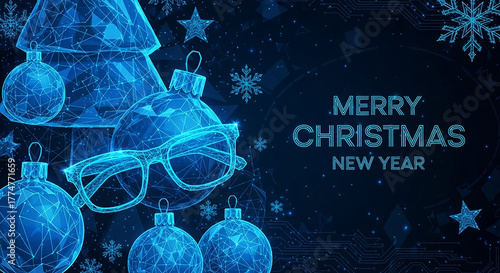 Digital christmas new year greeting card with tech elements