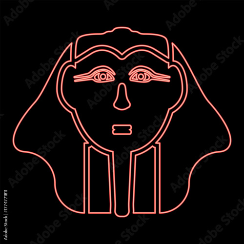 Neon head pharaoh cop faro mask red color vector illustration image flat style