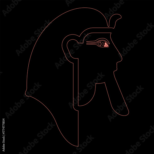 Neon head pharaoh cop faro mask red color vector illustration image flat style