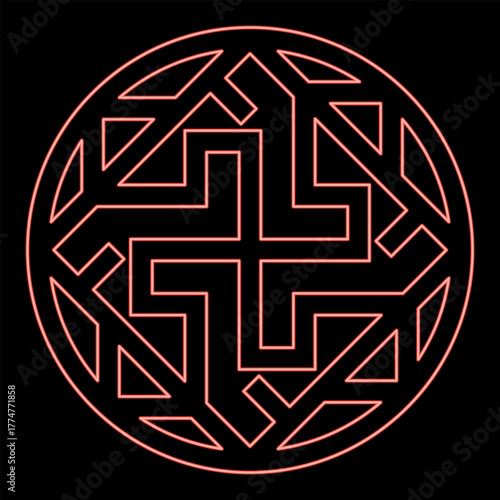 Neon valkyrie symbol sign slavic pagan red color vector illustration image flat style