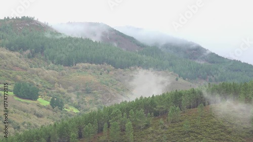 Fog beginning to cover the mountains of Galicia, Spain -1892