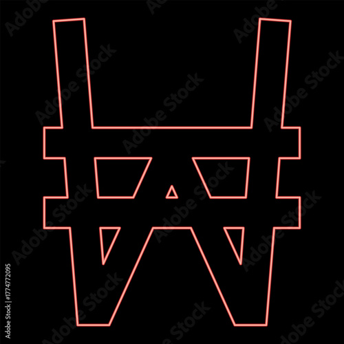 Neon south Korean won currency symbol sign red color vector illustration image flat style