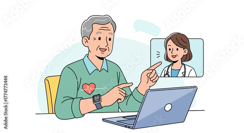 Elderly man confidently consults with a friendly doctor via video call, showcasing modern healthcare accessibility and remote patient monitoring.