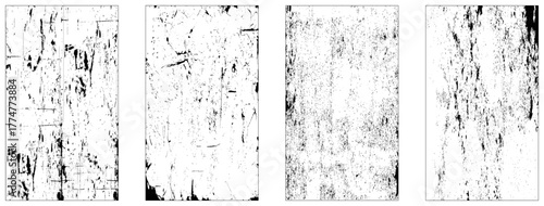 Bundle of four grunge dust wall. Rusted white effect. Grunge design elements. Vector illustration